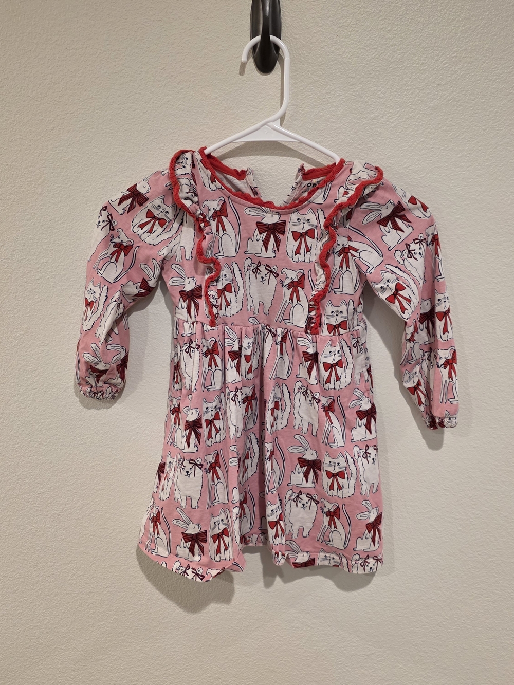Mini Boden Pink Animal Bow Ruffle Dress